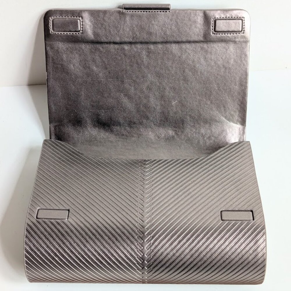 AMPM Silver Faux Leather Zehra Metallic Linear Pattern Clutch - Picture 8 of 13